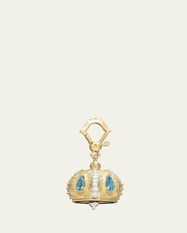 18k Diamond/Aquamarine Meditation Bell Pendant, 14mm